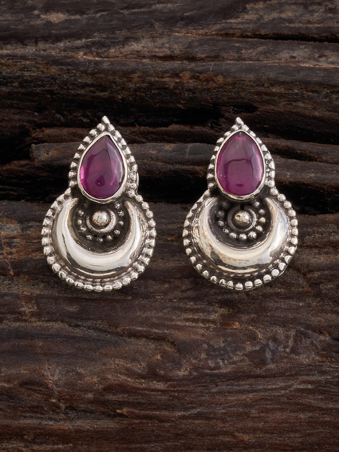

Kushal's Fashion Jewellery Rhodium-Plated Stone-Studded Teardrop Shaped Drop Earrings, Red