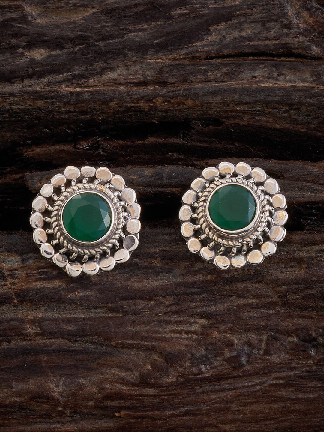 

Kushal's Fashion Jewellery Rhodium-Plated Stone-Studded Circular Studs Earrings, Silver