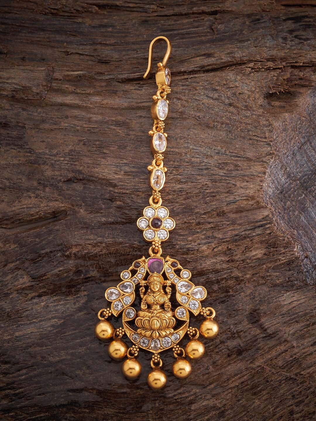 

Kushal's Fashion Jewellery 92.5 Pure Silver Gold Plated Stone Studded Temple Maangtikka