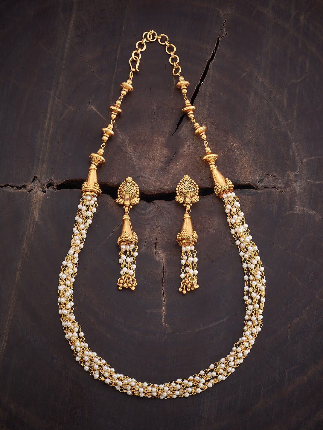 

Kushal's Fashion Jewellery Pearl Beaded Antique Jewellery Set, Gold