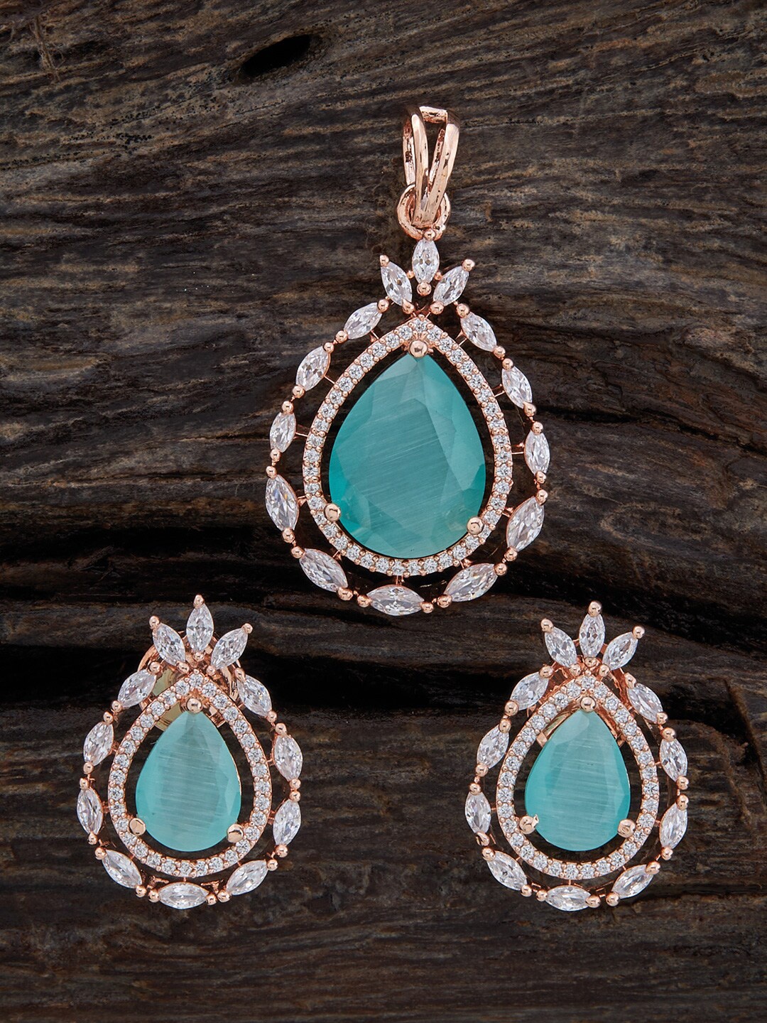 

Kushal's Fashion Jewellery Rose Gold-Plated Stone Studded Pendant Set