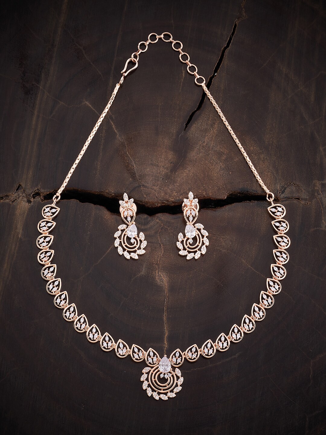 

Kushal's Fashion Jewellery Rose Gold-Plated CZ Studded Jewellery Set