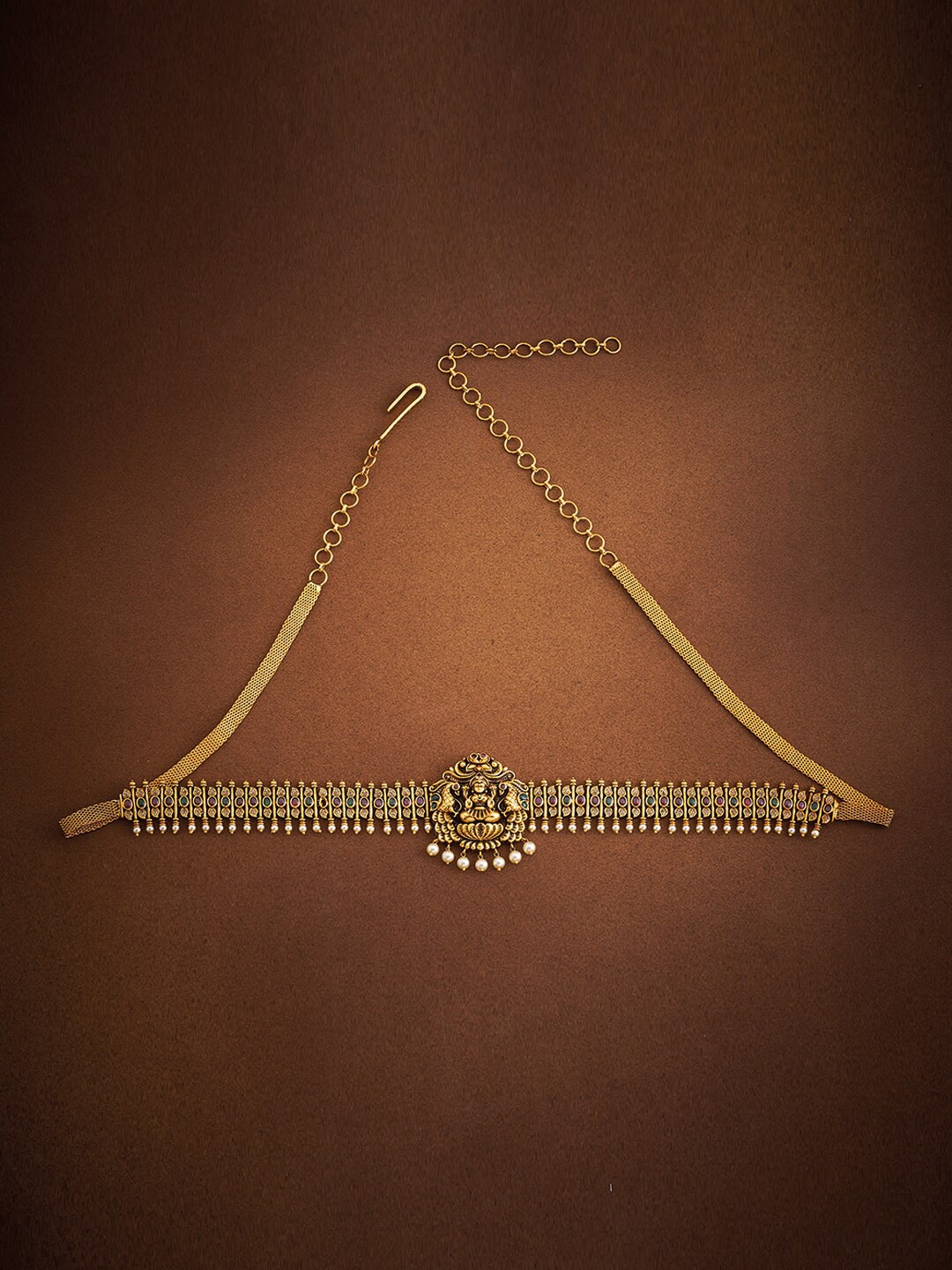 

Kushal's Fashion Jewellery CZ Studded & Pearl Beaded Antique Kamarbandh, Gold
