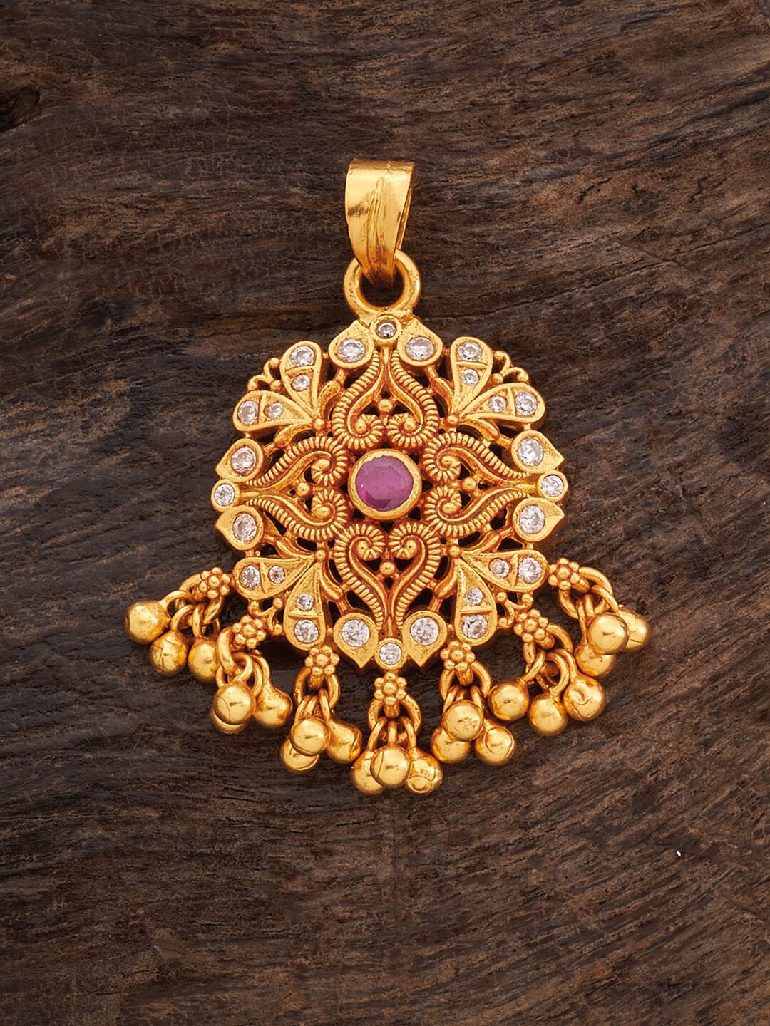 

Kushal's Fashion Jewellery Gold-Plated 92.5 Pure Silver Stone Studded Temple Pendant