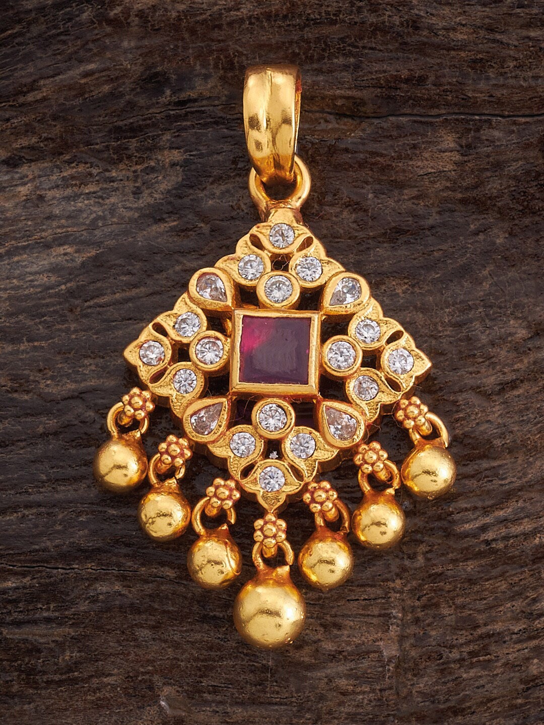 

Kushal's Fashion Jewellery 92.5 Pure Silver Stone Studded Temple Pendant, Gold