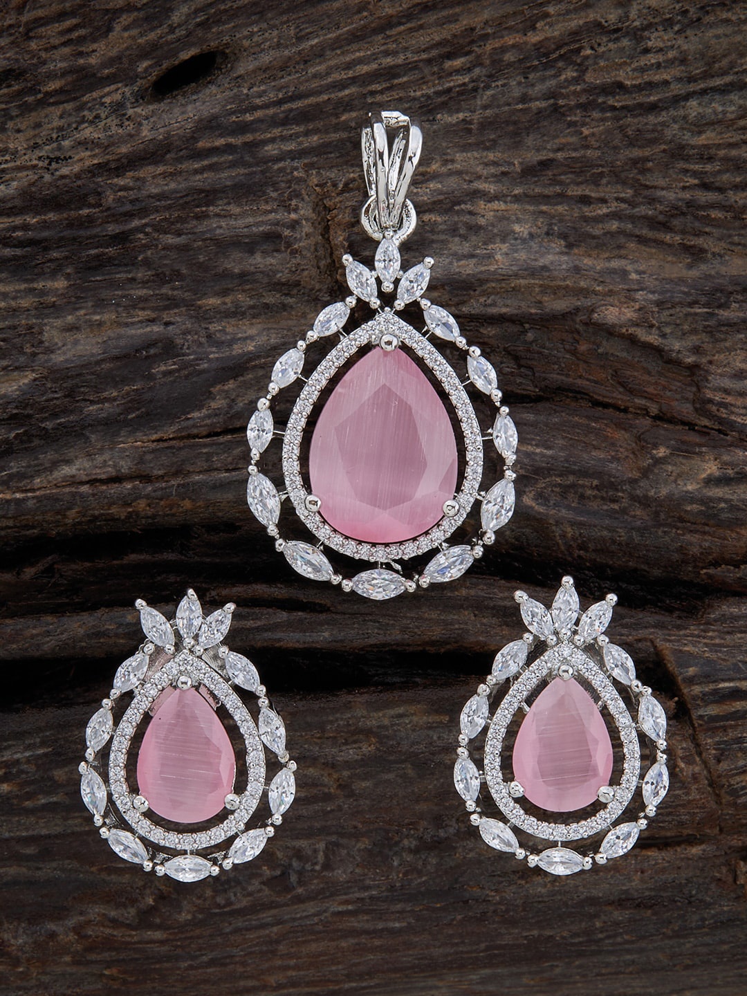 

Kushal's Fashion Jewellery Rhodium-Plated Pendant Set, Silver
