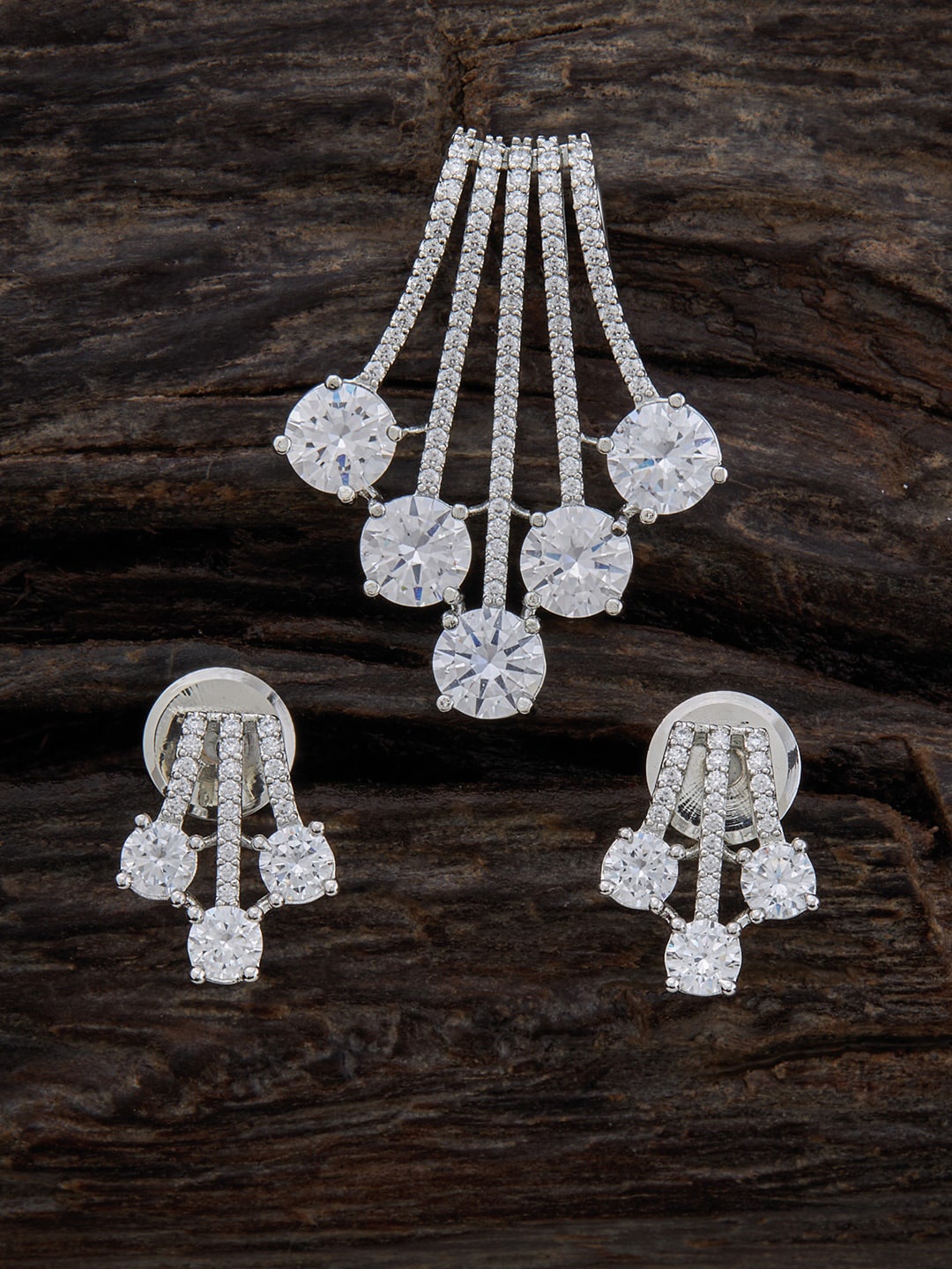 

Kushal's Fashion Jewellery Rhodium-Plated Pendant Set, Silver