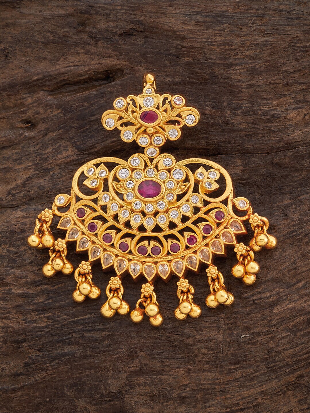 

Kushal's Fashion Jewellery 92.5 Pure Silver Stone Studded Temple Pendant, Gold