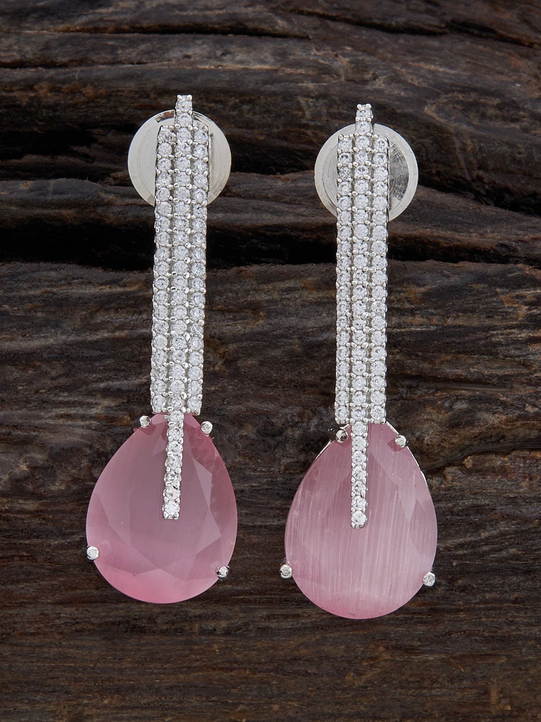 

Kushal's Fashion Jewellery Rhodium-Plated Teardrop Shaped Drop Earrings, Pink