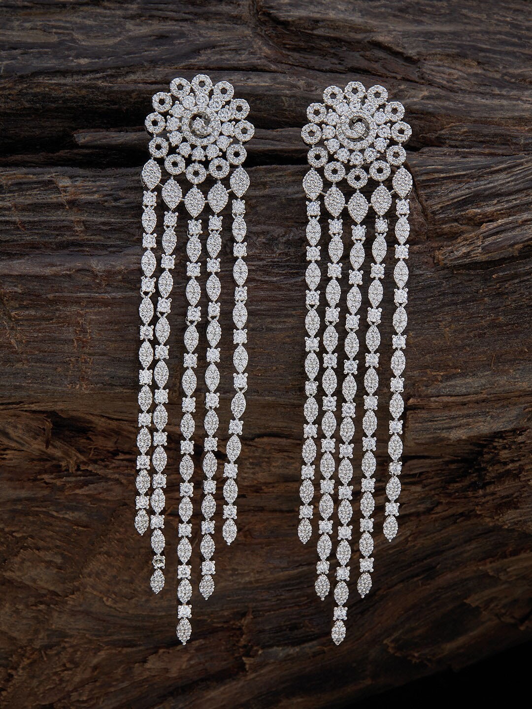 

Kushal's Fashion Jewellery Rhodium-Plated Contemporary Cubic Zirconia Drop Earrings, Silver