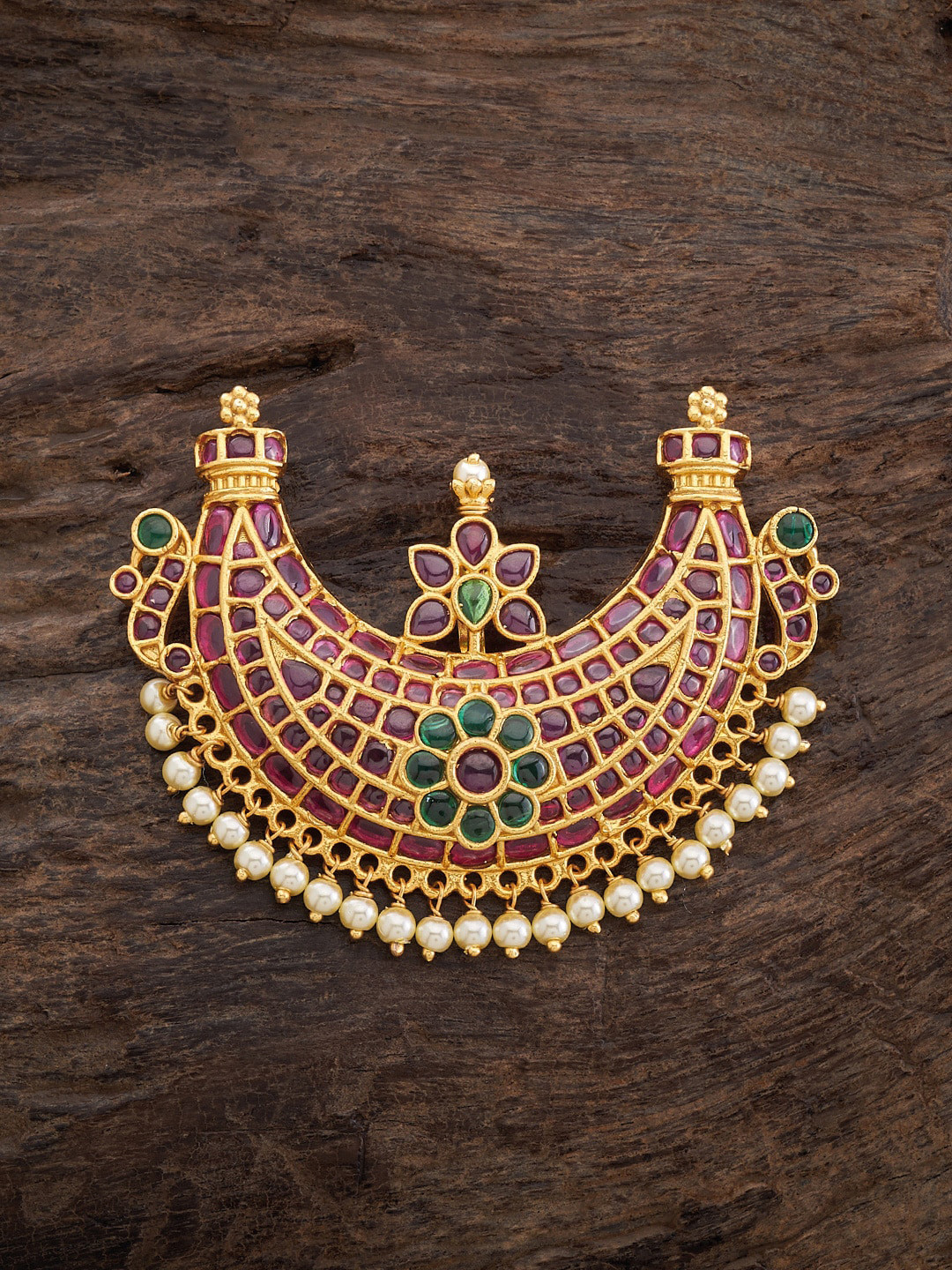 

Kushal's Fashion Jewellery 92.5 Pure Silver Stone Studded & Beaded Temple Pendant, Gold