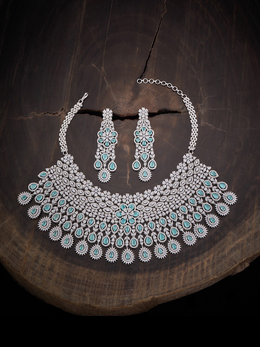 

Kushal's Fashion Jewellery Rhodium-Plated Stone-Studded Jewellery Set, Silver