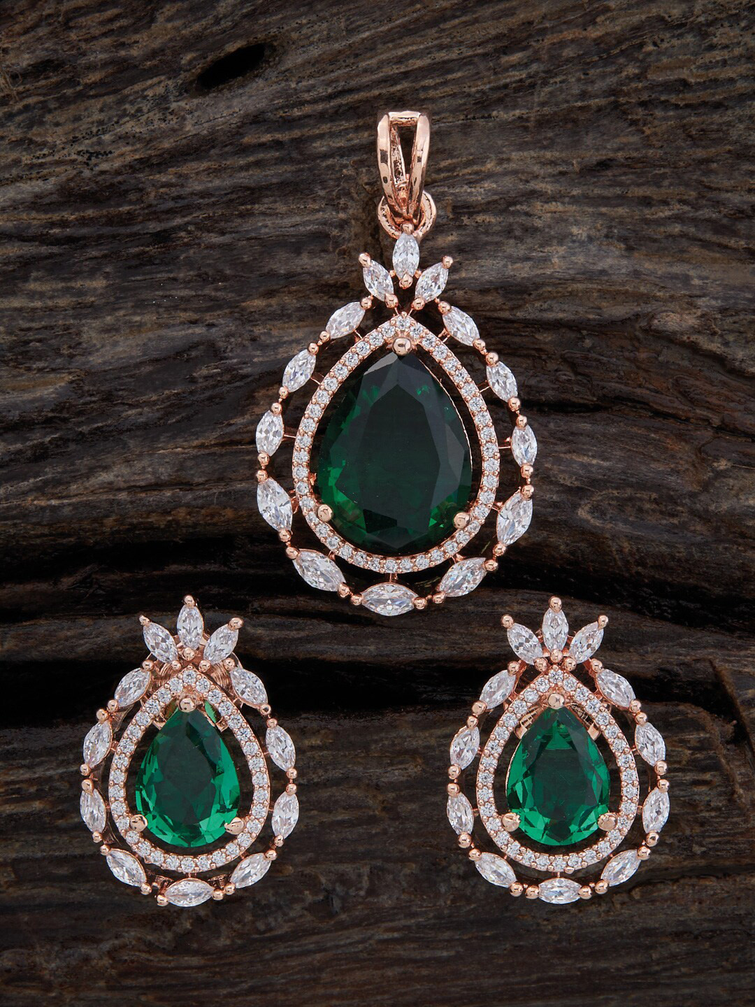 

Kushal's Fashion Jewellery Rose Gold-Plated Stone Studded Pendant Set