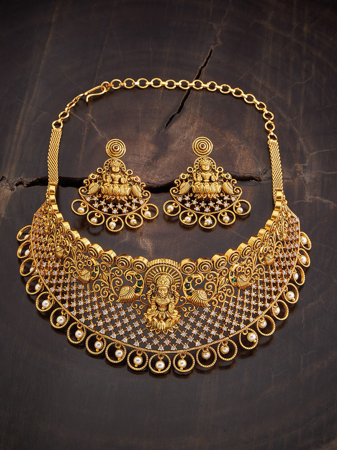 

Kushal's Fashion Jewellery Gold-Plated Stone Studded Antique Jewellery Set