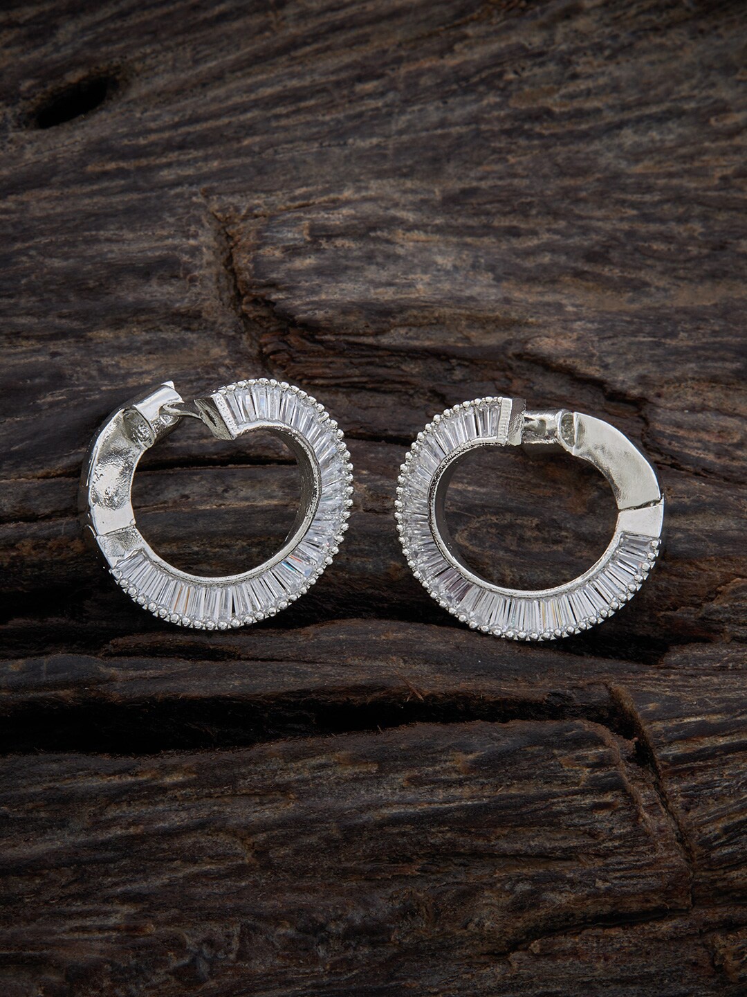 

Kushal's Fashion Jewellery Rhodium-Plated CZ-Studded Circular Hoop Earrings, Silver