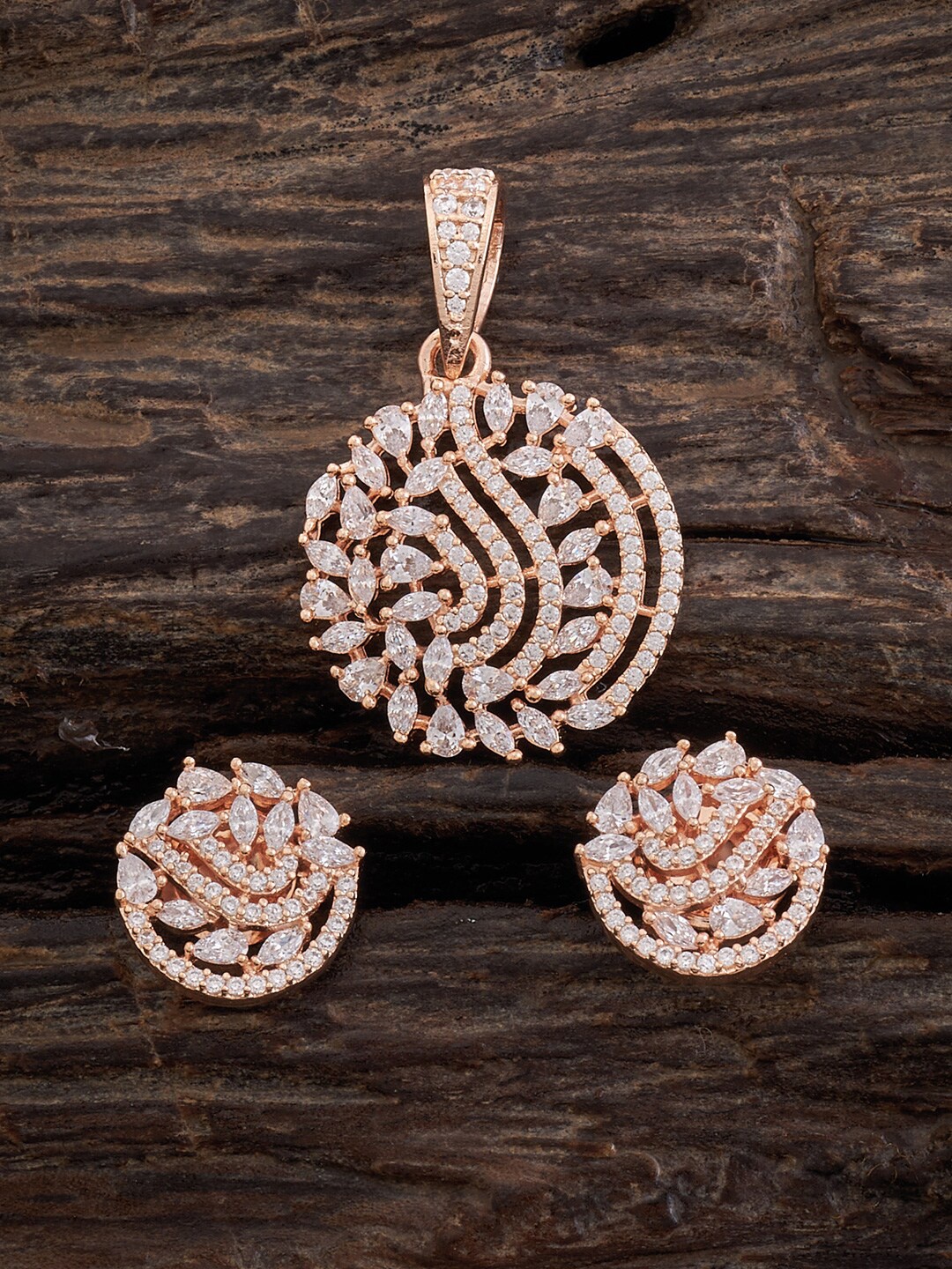 

Kushal's Fashion Jewellery Rose Gold-Plated Stone Studded Pendant Set