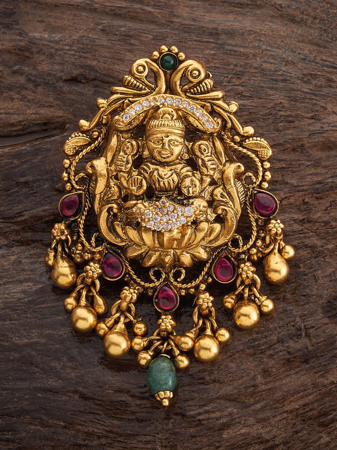 

Kushal's Fashion Jewellery 92.5 Pure Silver Stone Studded & Beaded Temple Pendant, Gold
