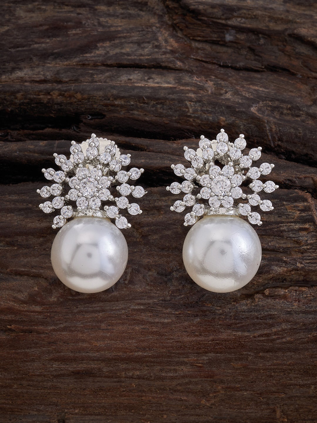 

Kushal's Fashion Jewellery Rhodium-Plated Circular Studs Earrings, White