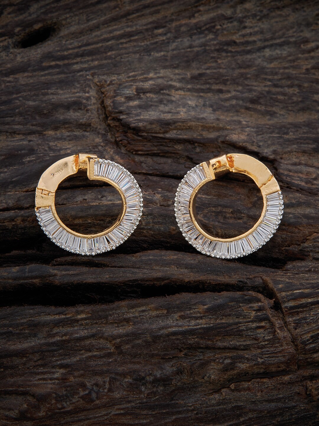 

Kushal's Fashion Jewellery Rhodium-Plated Zircon Studded Circular Stud Earrings, Gold