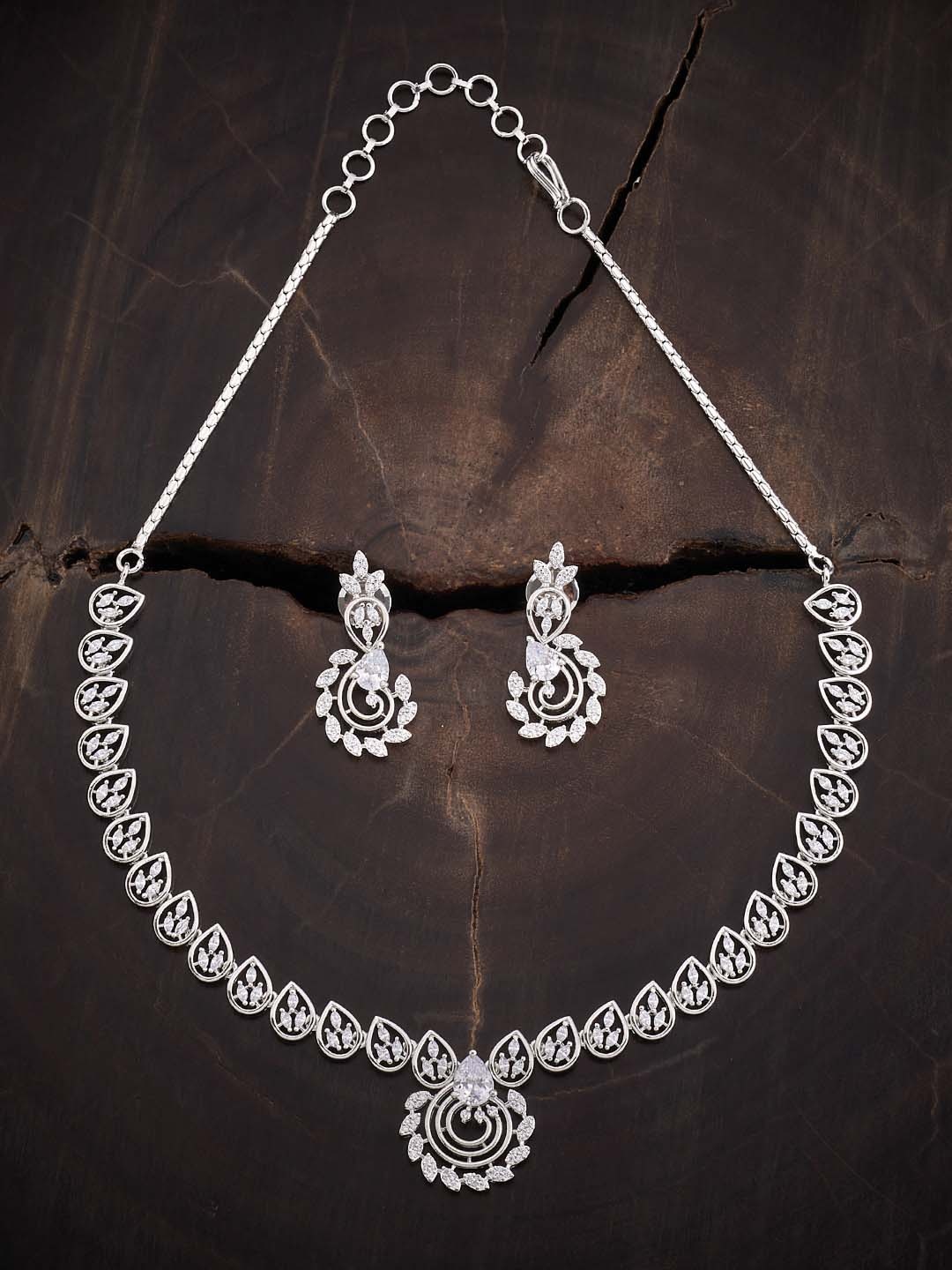 

Kushal's Fashion Jewellery Rhodium-Plated Stone Studded Jewellery Set, Silver