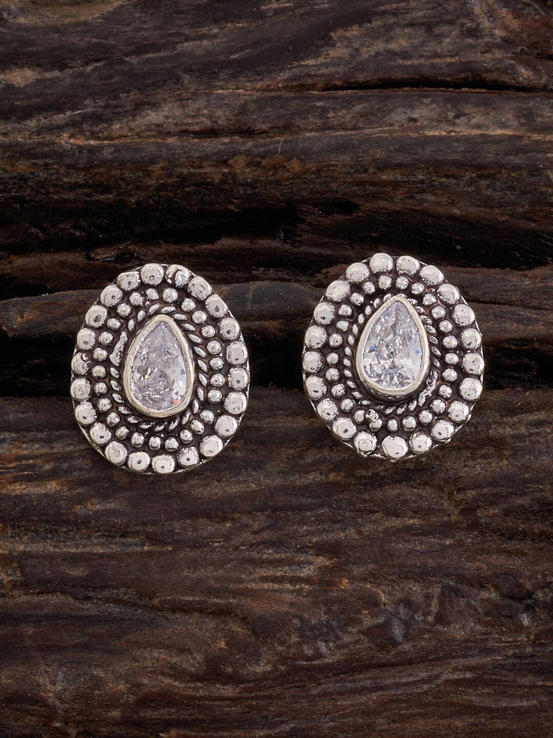 

Kushal's Fashion Jewellery Rhodium-Plated Stone Studded Teardrop Studs Earrings, White