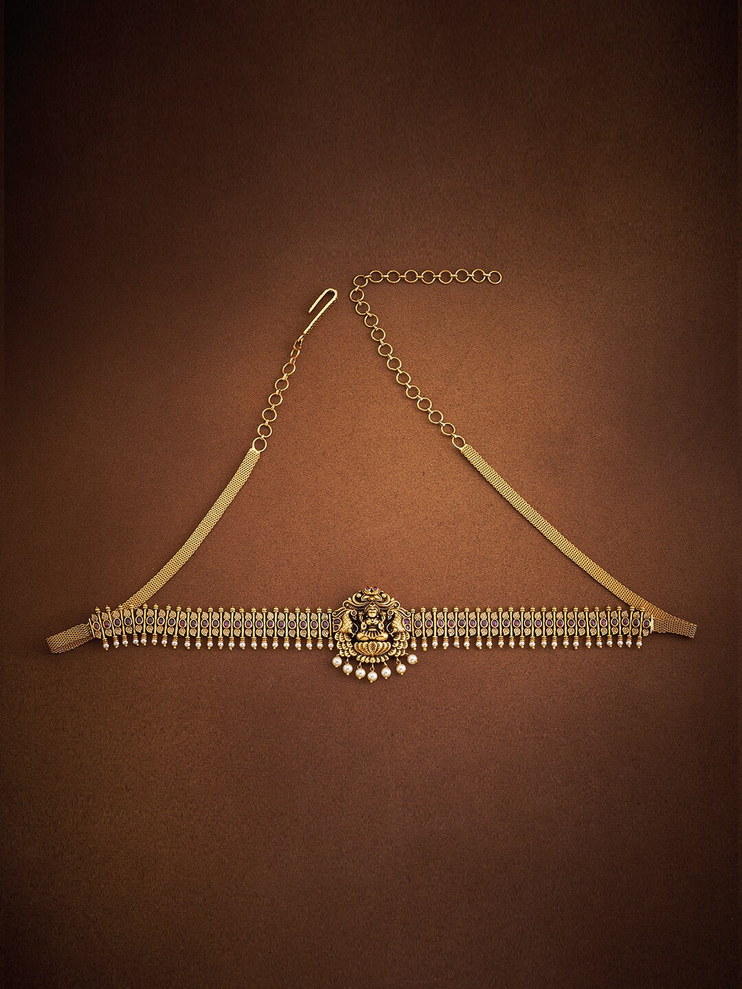 

Kushal's Fashion Jewellery CZ Studded & Pearl-Beaded Antique Kamarbandh, Gold