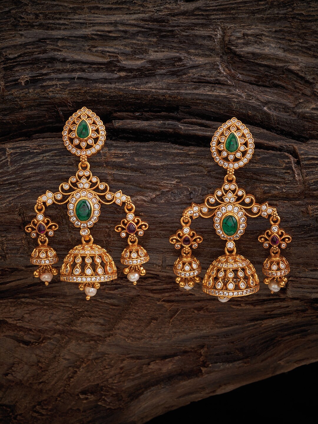 

Kushal's Fashion Jewellery 92.5 Pure Silver Dome Shaped Jhumkas Earrings, Red