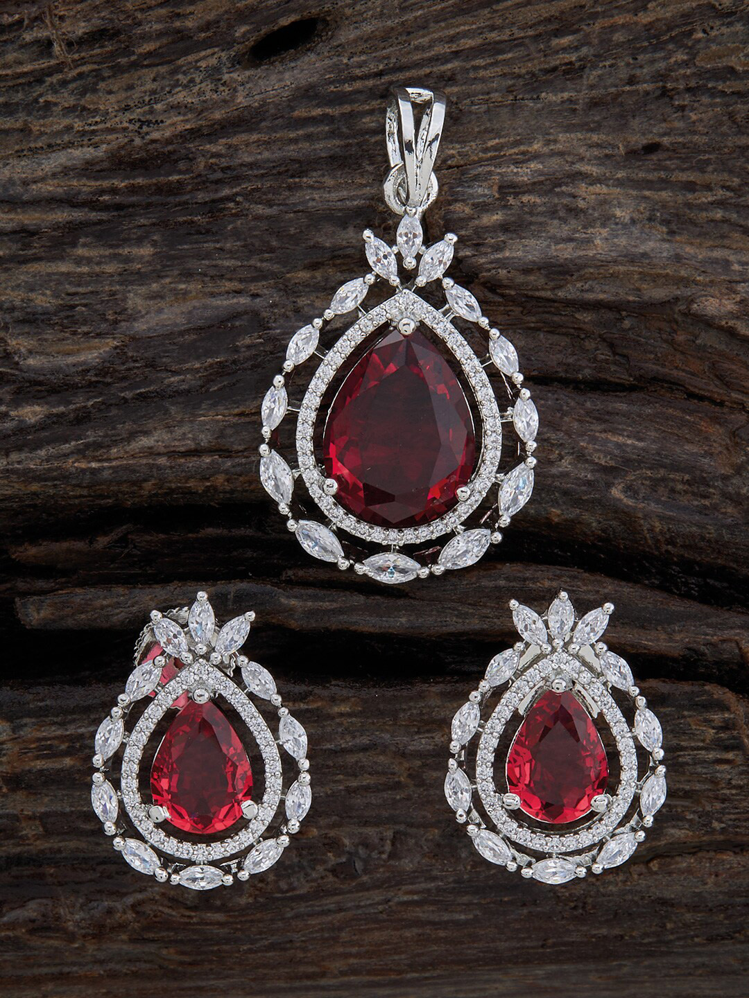 

Kushal's Fashion Jewellery Rhodium-Plated Cubic Zirconia-Studded Jewellery Set, Silver
