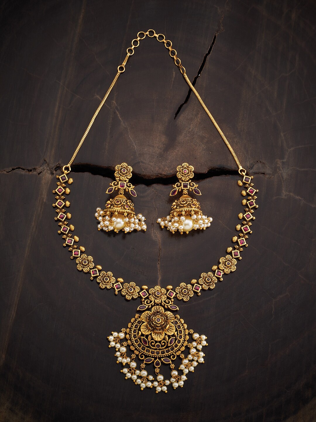 

Kushal's Fashion Jewellery Gold-Plated Jewellery Set, Red