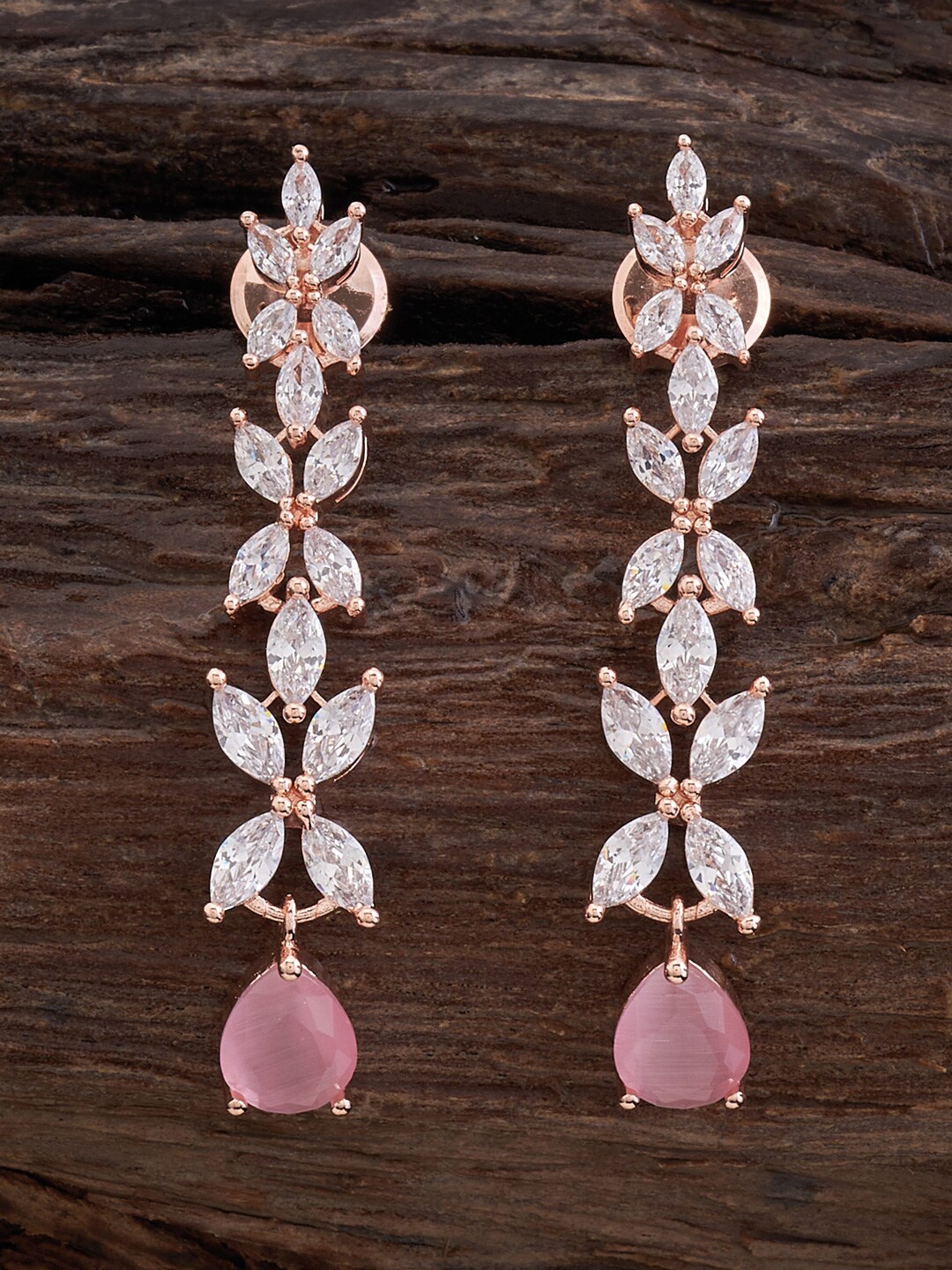 

Kushal's Fashion Jewellery Rose Gold-Plated Zircon Studded Contemporary Drop Earrings