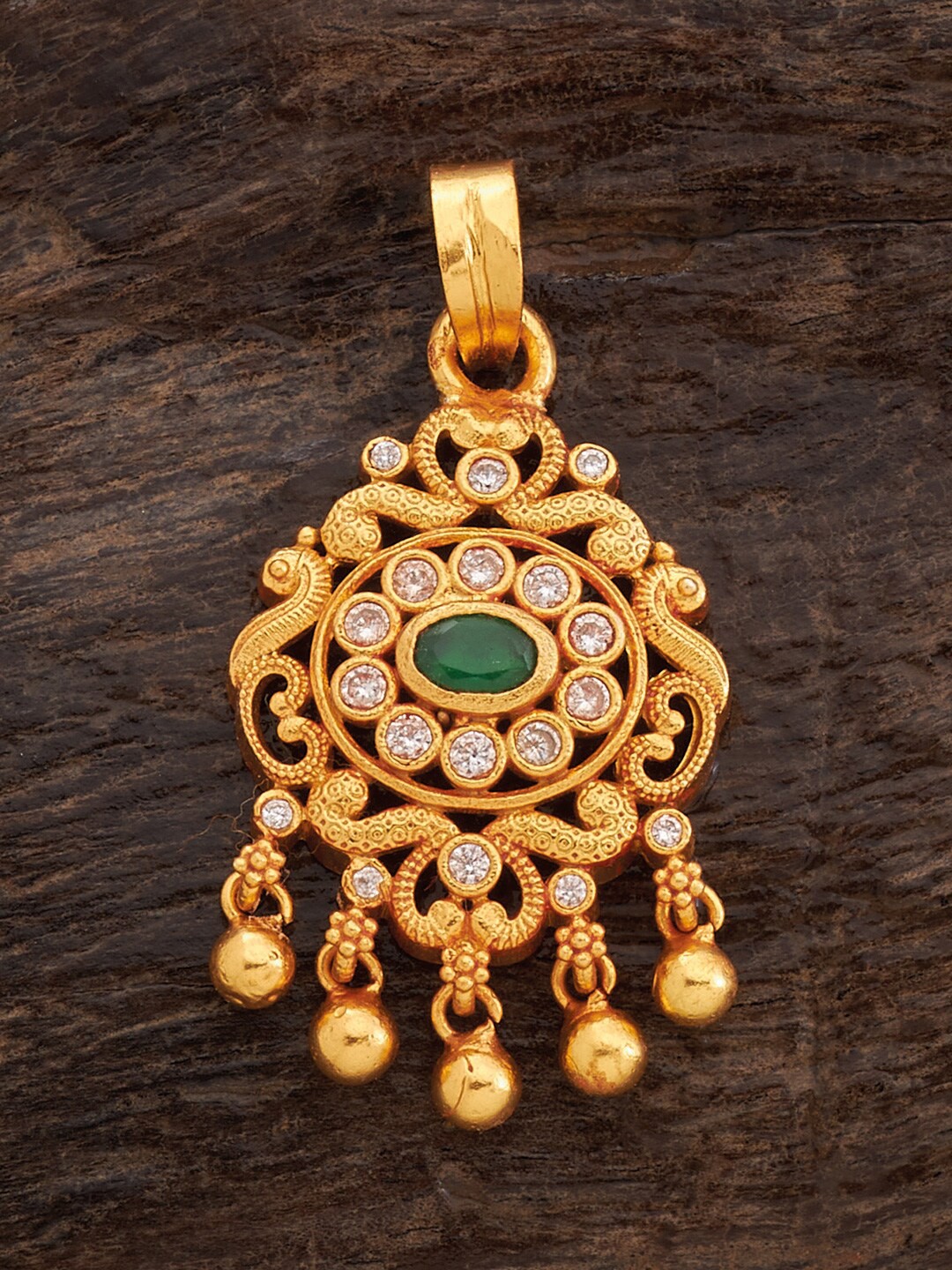 

Kushal's Fashion Jewellery 92.5 Pure Silver Stone Studded Floral Pendant, Gold