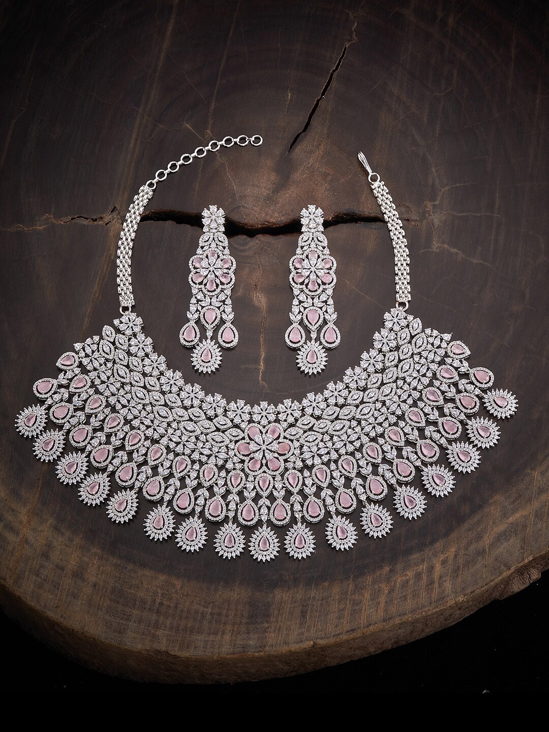 

Kushal's Fashion Jewellery Rhodium-Plated & Cubic Zirconia Studded Jewellery Set, Silver