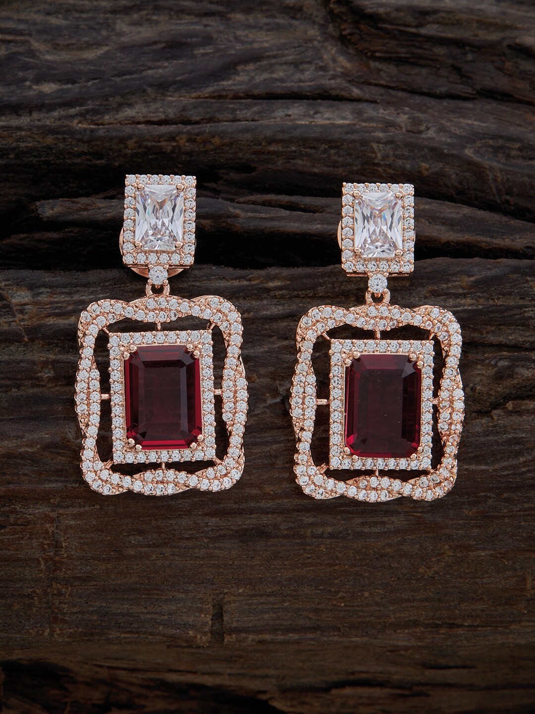 

Kushal's Fashion Jewellery Rose Gold-Plated Square Studs Earrings, Red