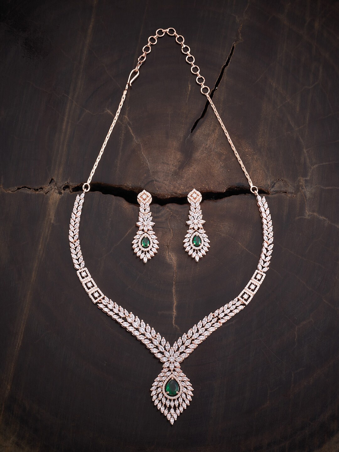 

Kushal's Fashion Jewellery Rose Gold-Plated CZ-Studded & Beaded Jewellery Set, Green