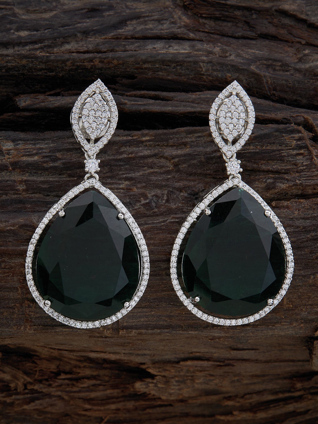 

Kushal's Fashion Jewellery Rhodium-Plated Teardrop Shaped Drop Earrings, Silver