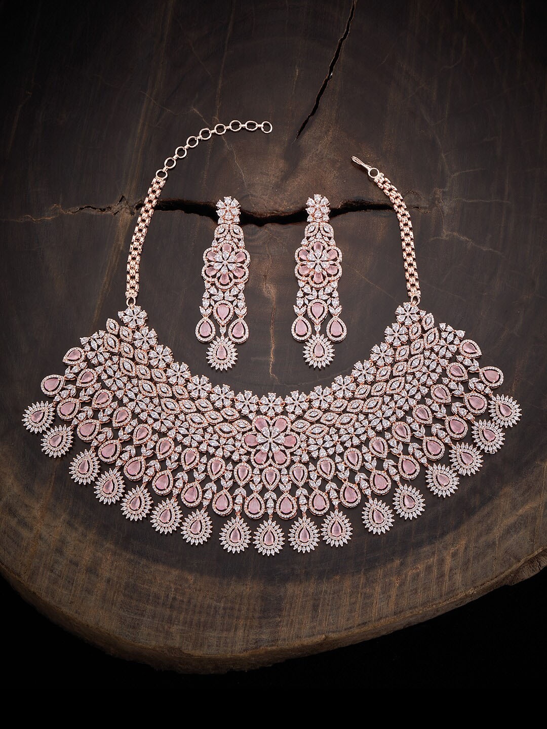 

Kushal's Fashion Jewellery Rose Gold-Plated & Zicron Studded Jewellery Set, Pink
