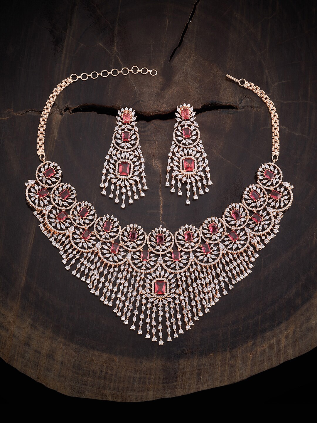

Kushal's Fashion Jewellery Rose Gold-Plated CZ-Studded Jewellery Set