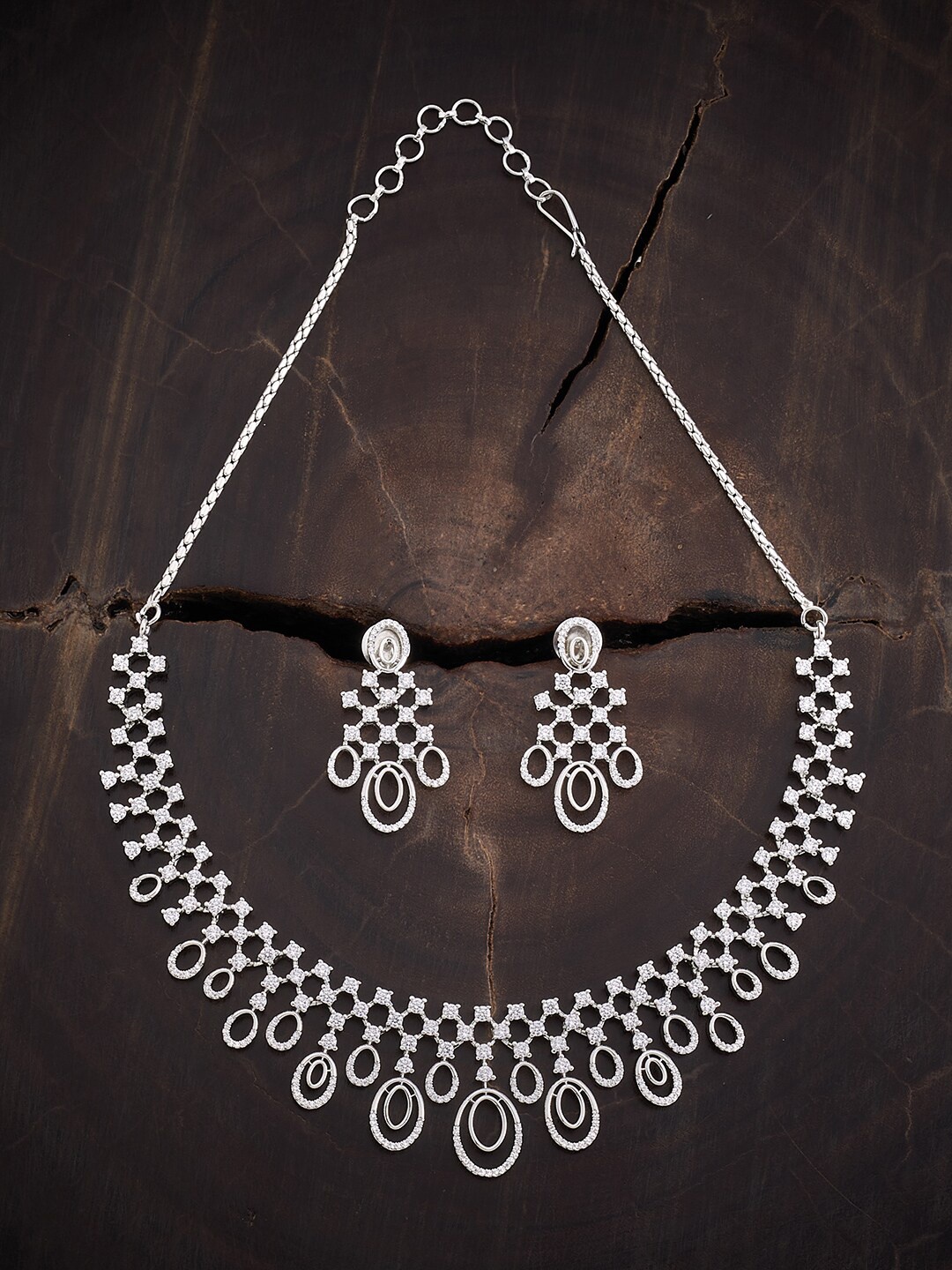 

Kushal's Fashion Jewellery Rhodium-Plated & Stone Studded Jewellery Set, White