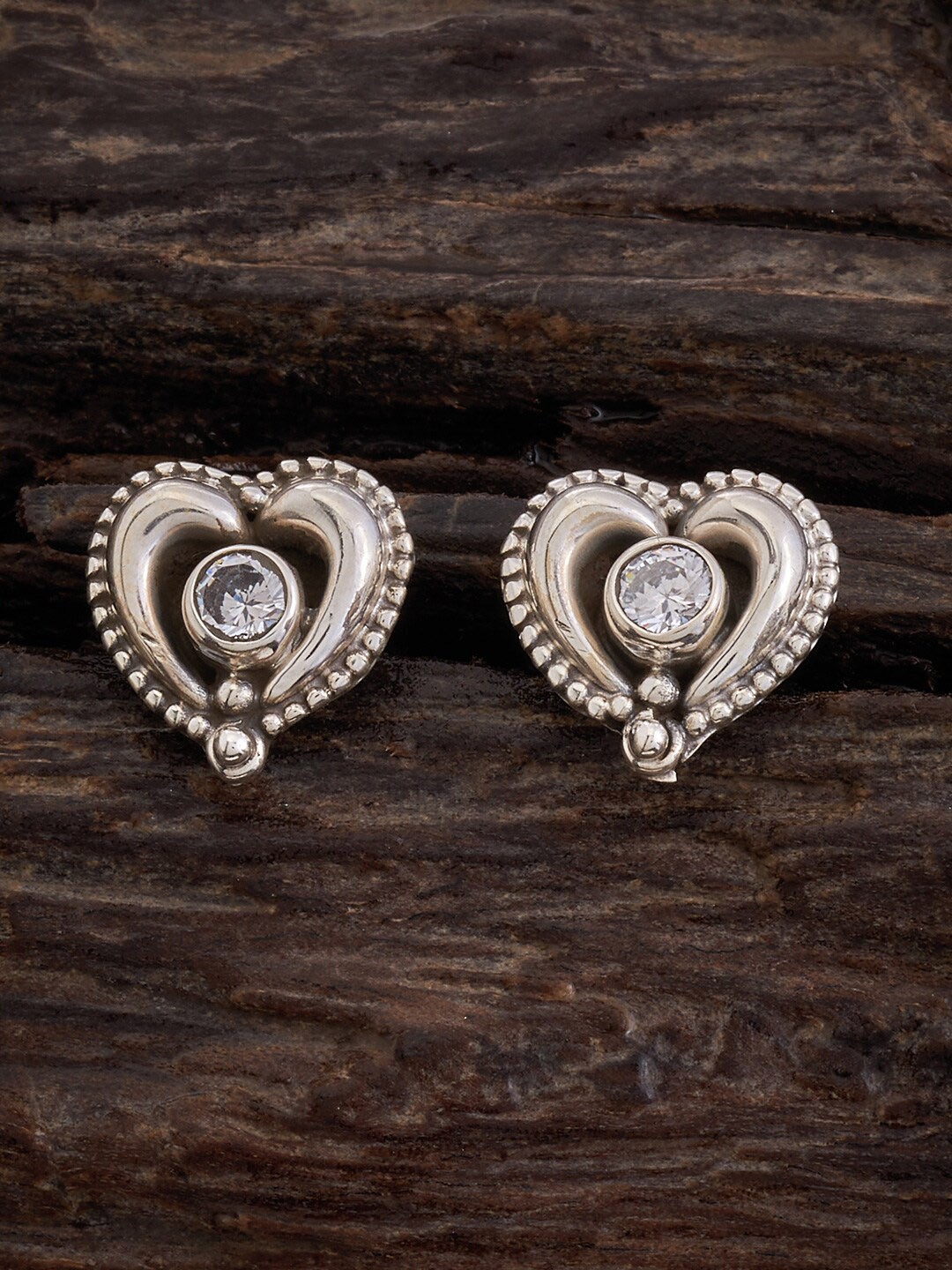 

Kushal's Fashion Jewellery Rhodium-Plated Heart Shaped 92.5 Pure Silver Studs Earrings, White