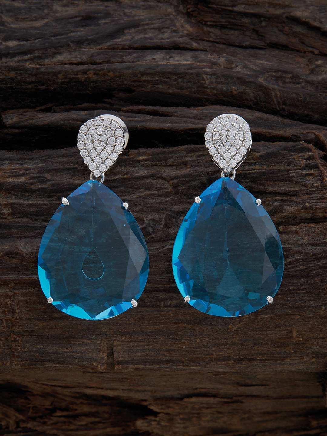 

Kushal's Fashion Jewellery Rhodium-Plated Teardrop Shaped Drop Earrings, Silver