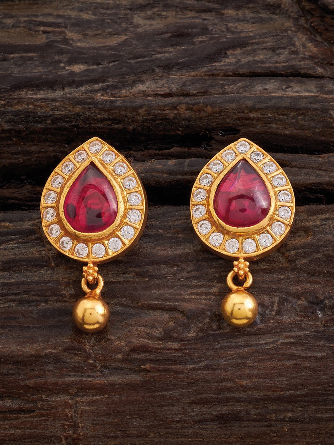 

Kushal's Fashion Jewellery Rhodium-Plated Teardrop Shaped Studs Earrings, Red