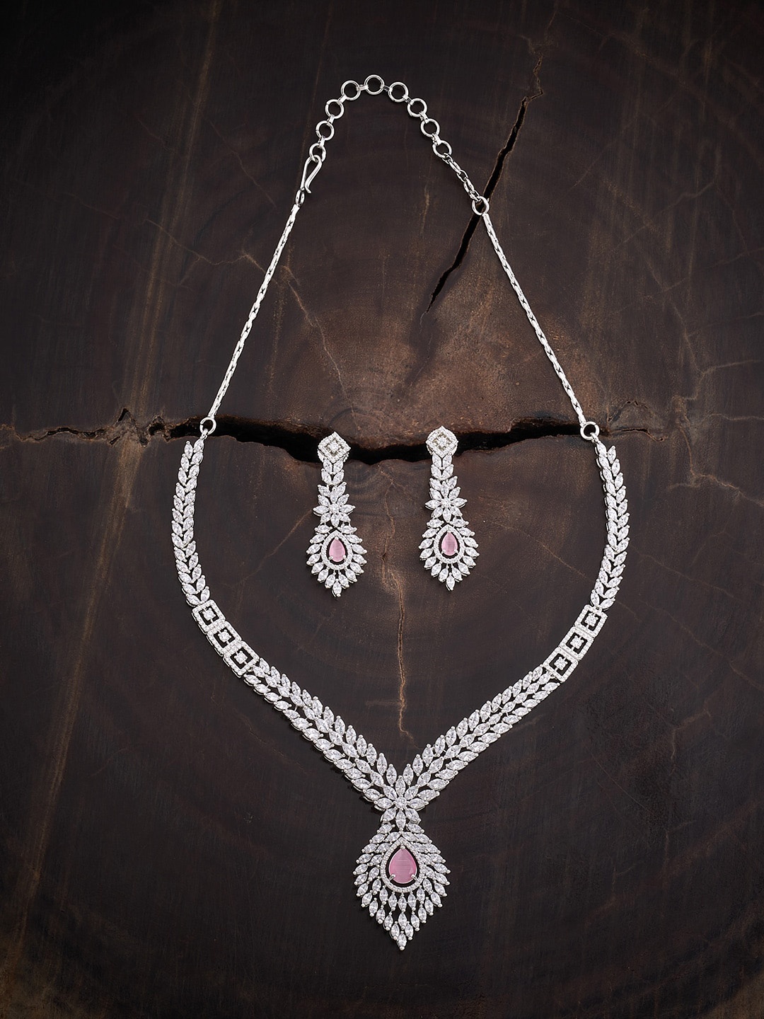 

Kushal's Fashion Jewellery Rohdium-Plated Zircone -Studded Jewellery Set, Pink