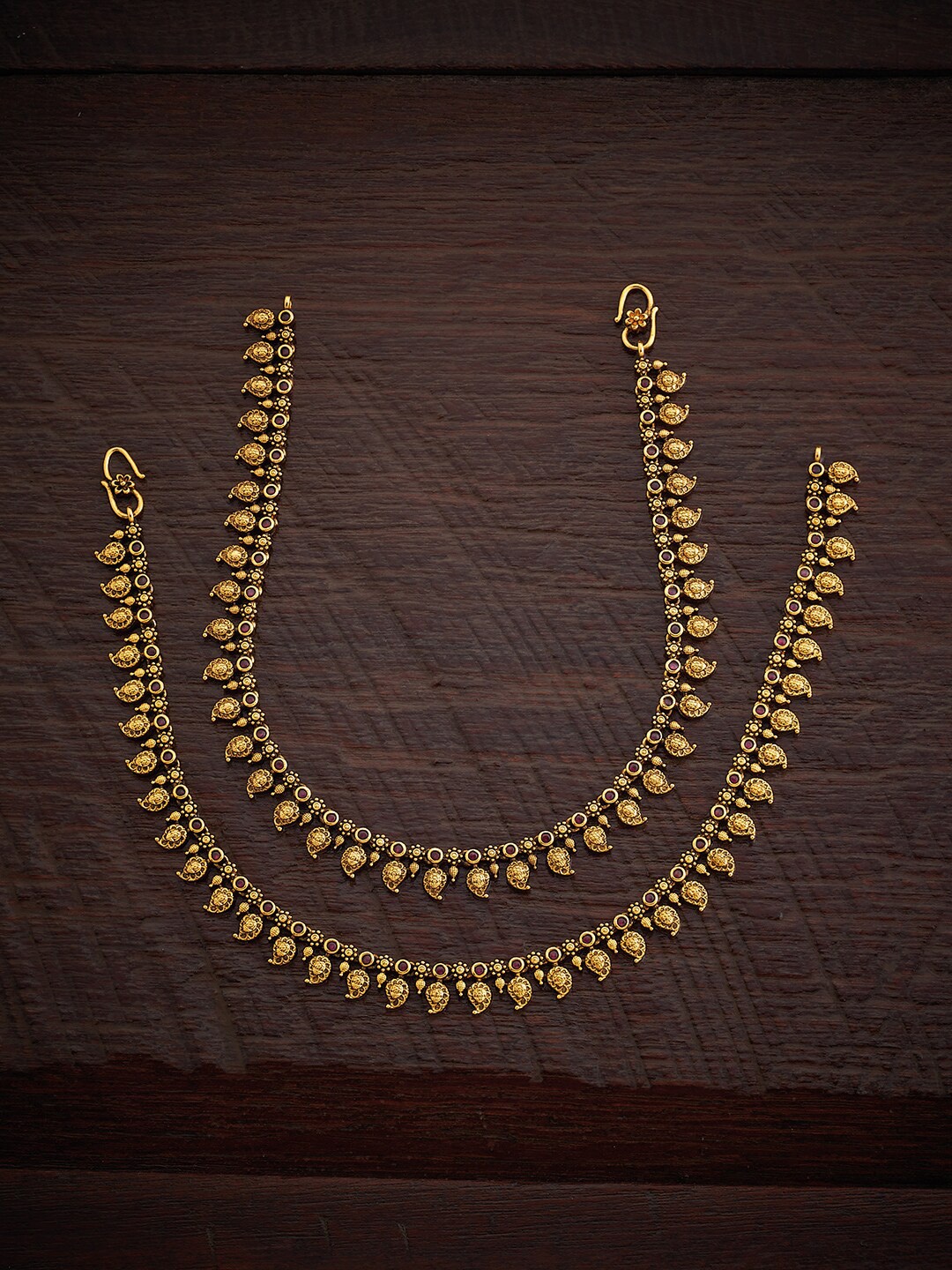 

Kushal's Fashion Jewellery Set Of 2 Gold Plated Stone-Studded Anklets
