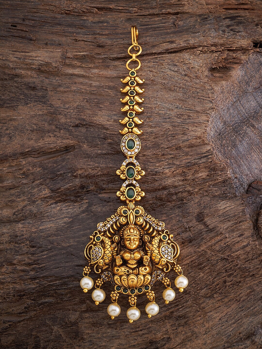 

Kushal's Fashion Jewellery Gold-Plated Stone-Studded & Pearls-Beaded Antique Maang Tikka