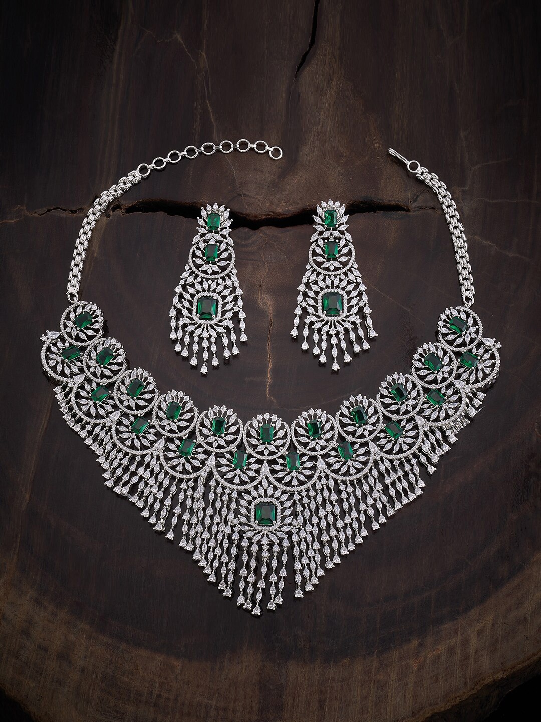 

Kushal's Fashion Jewellery Rhodium-Plated Jewellery Set, Green