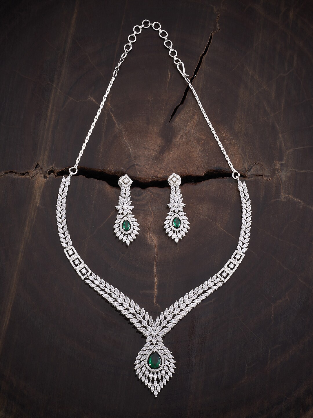 

Kushal's Fashion Jewellery Rhodium-Plated Zircon-Studded Jewellery Set, Green