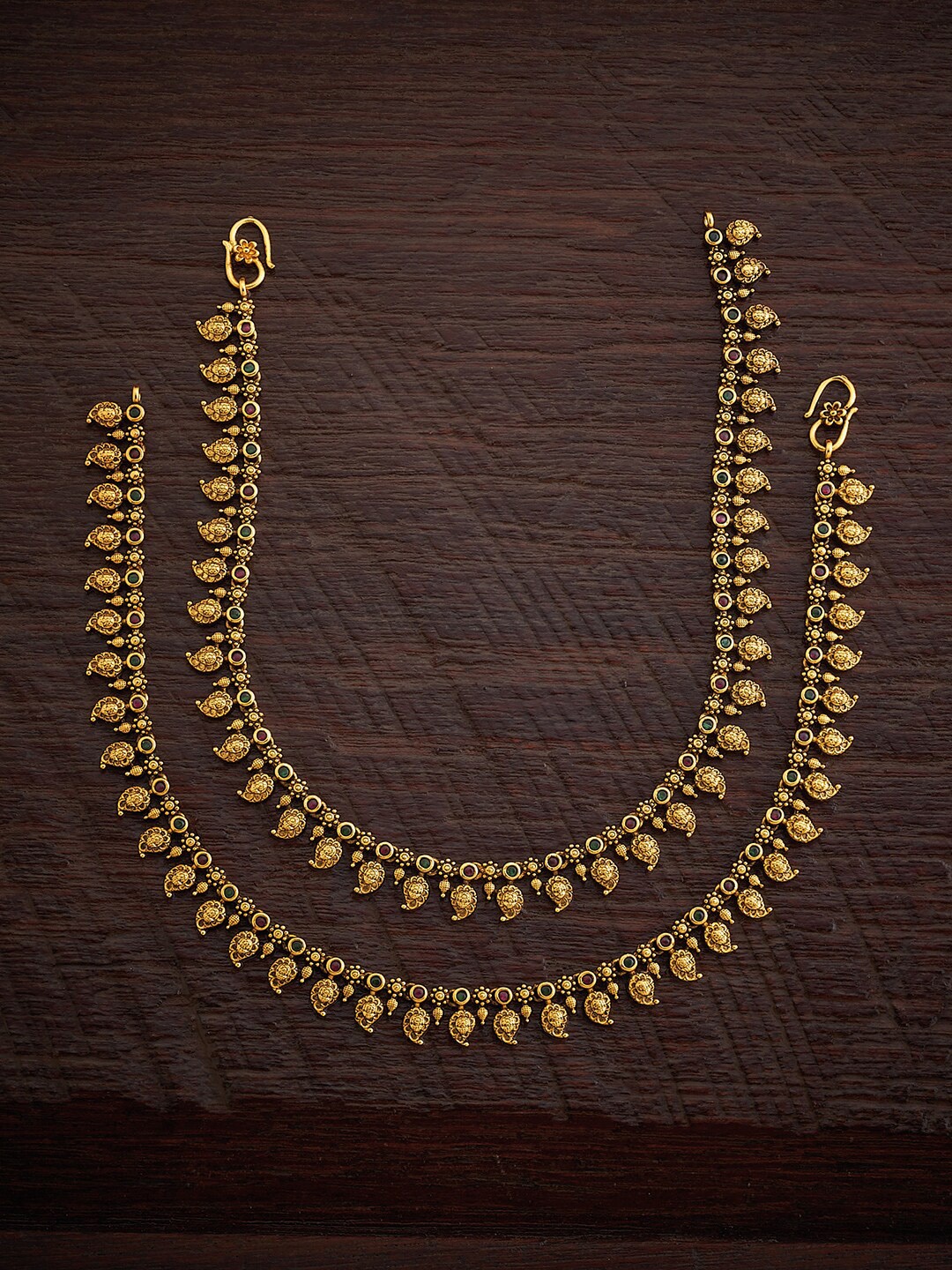 

Kushal's Fashion Jewellery Set Of 2 Gold Plated Stone-Studded Anklets