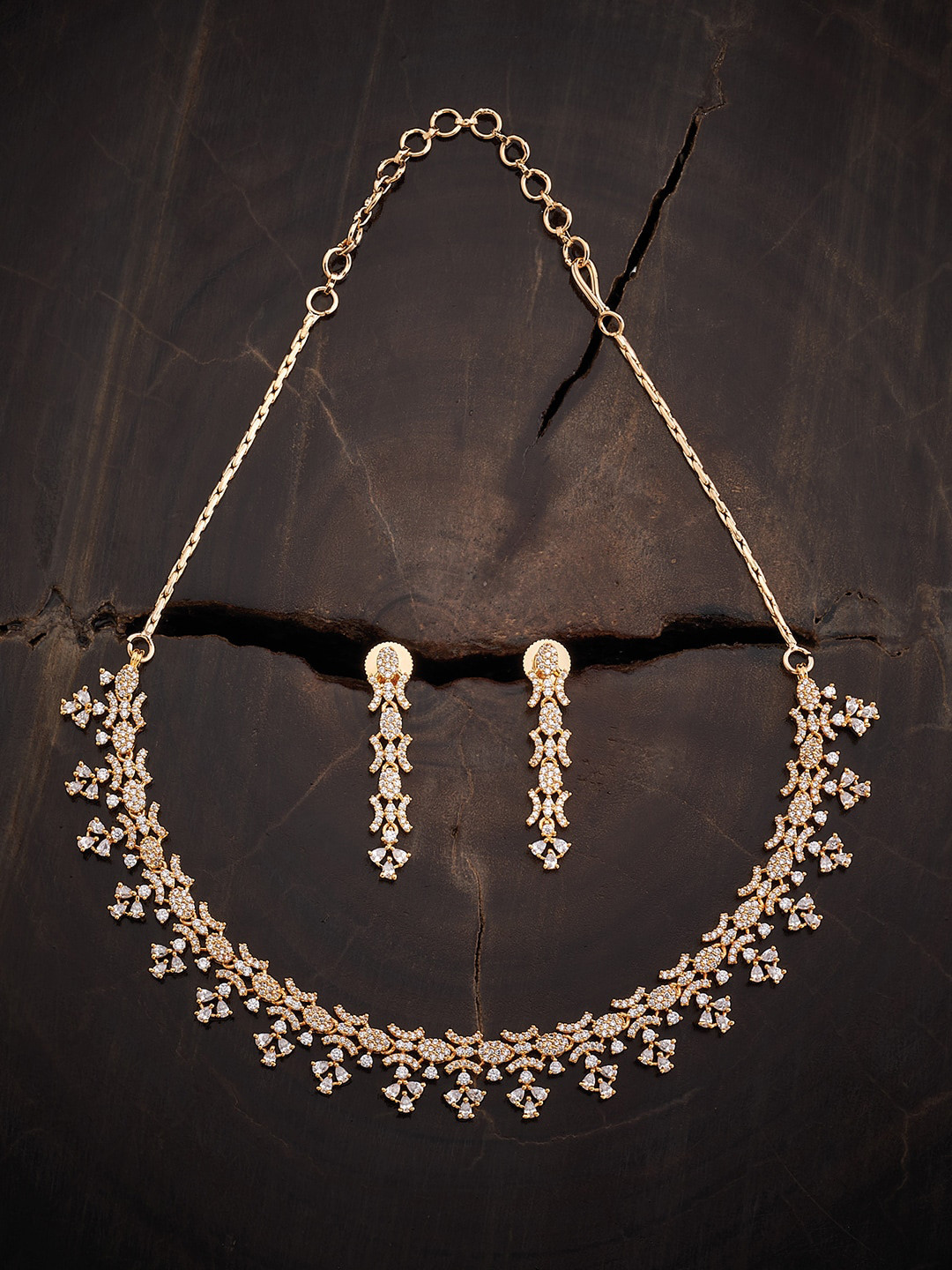 

Kushal's Fashion Jewellery Gold-Plated White Zircon-Studded Jewellery Set