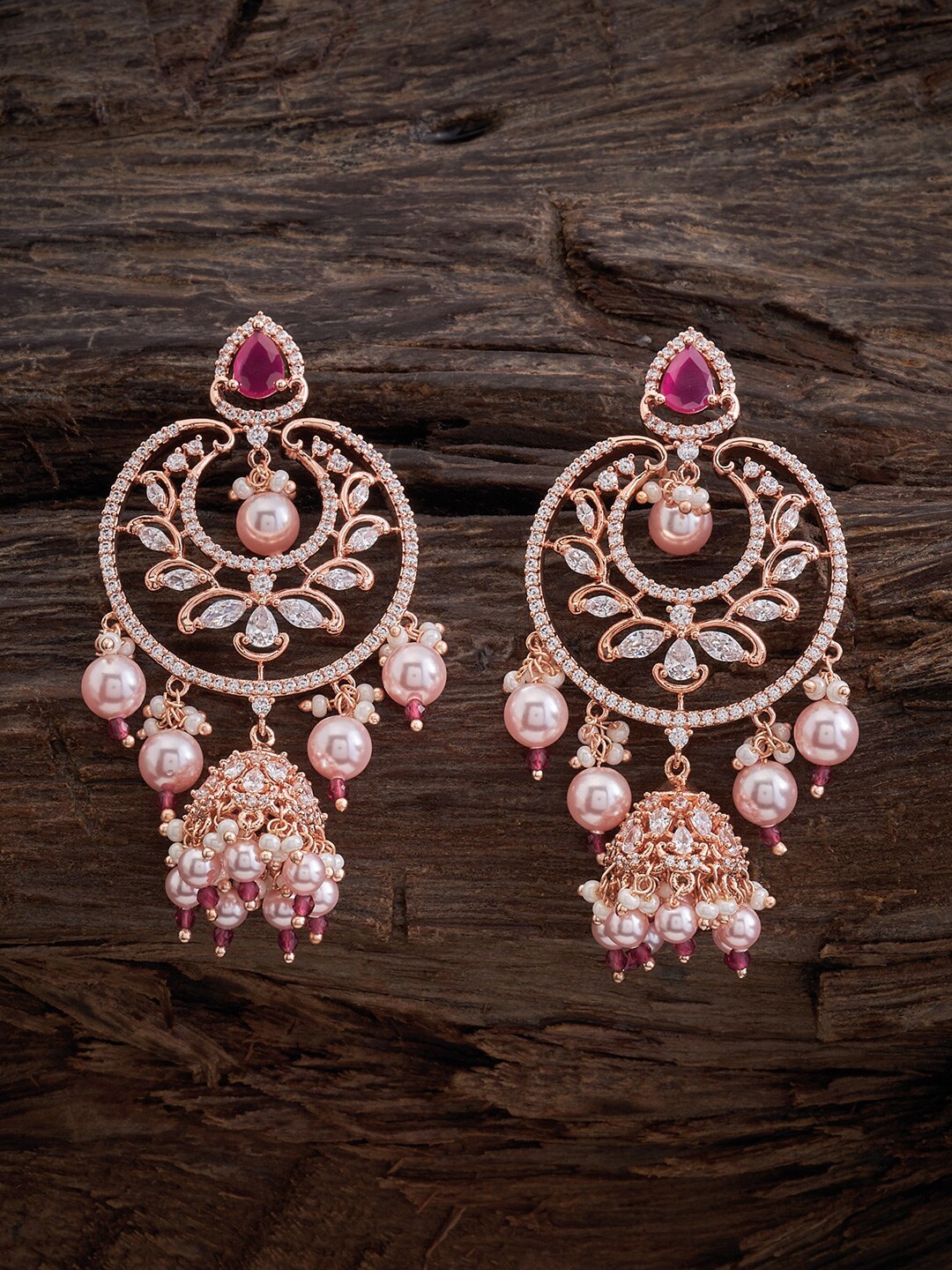 

Kushal's Fashion Jewellery Rose Gold-Plated Circular Cubic Zirconia Drop Earrings