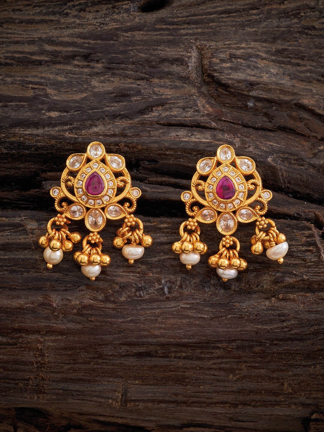 

Kushal's Fashion Jewellery Gold-Plated Classic Temple Studs Earrings